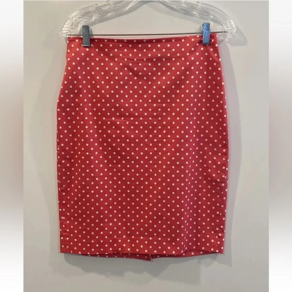 Ann Taylor Pink White Polka Dot Flat Front‎ Pencil Skirt Womens Size 2 (835) - Picture 2 of 6